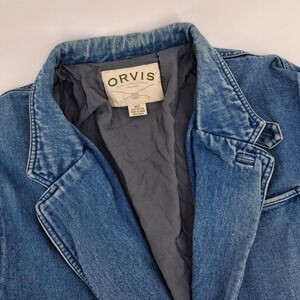 Orvis Denim Chore Blazer Mens 46 Tall Blue Elbow Patches Cotton Sport Coat Field